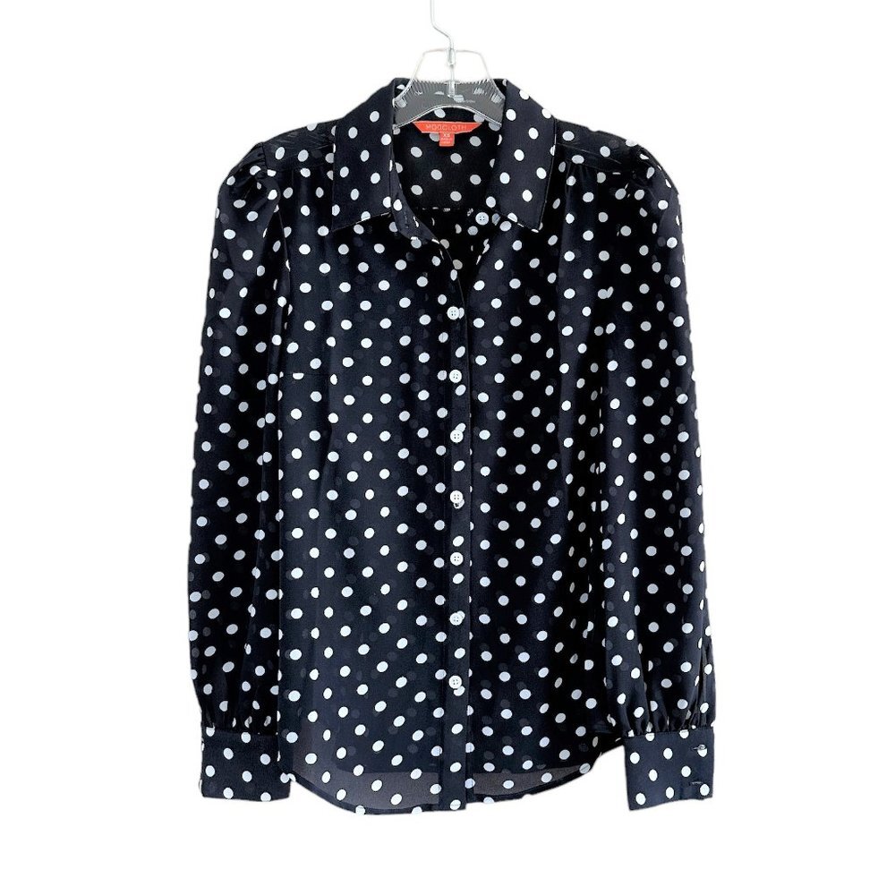 ModCloth Classic Polka Dot Chiffon Blouse, Navy White, XS NWOT